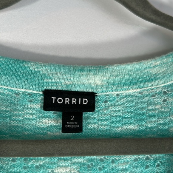 Torrid Light Blue Pointelle V Neck Short Sleeve Button Up Knit Cardigan - Picture 3 of 6